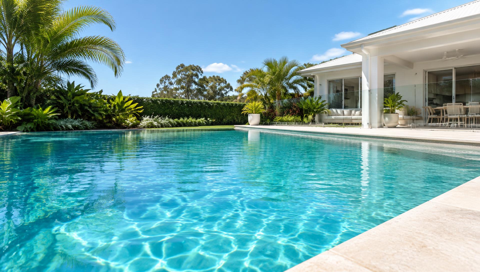 Sparkling turquoise swimming pool in a sunlit Australian backyard